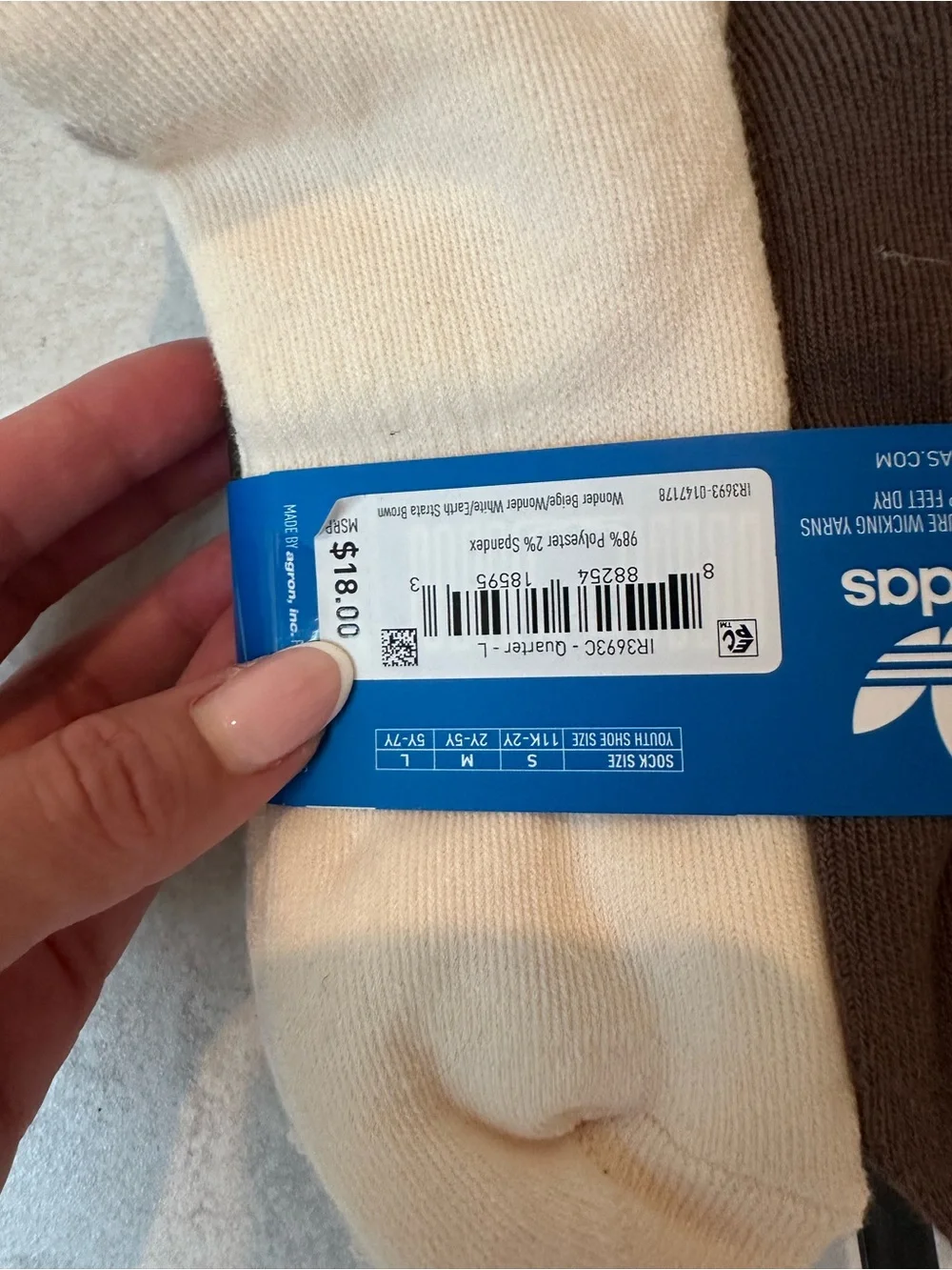 adidas 5-7y 6-Pack Crew Socks in Cream & Taupe